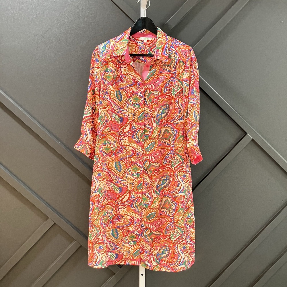 Jade Melody Tam Shirt Dress Womens Sz XS Paisley Multicolor Button Front Boho
